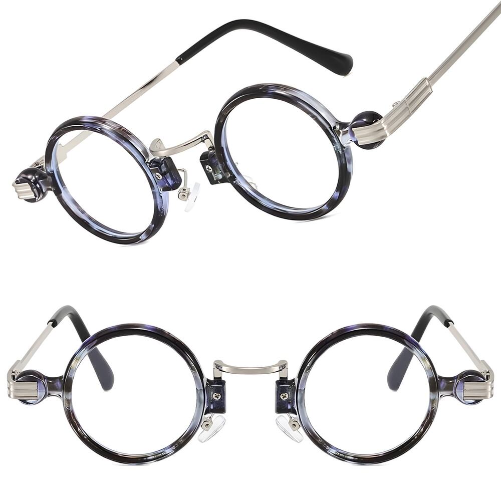 Ribbed Side Accent Bold Retro Clear Lens Unisex Black & Silver Round Eye Glasses